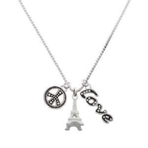   Silver 3 D Eiffel Tower, Peace, Love Charm Necklace [Jewelry]: Jewelry