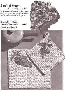 Vintage Crochet Grape Pot Holder Hot Plate Mat Pattern  