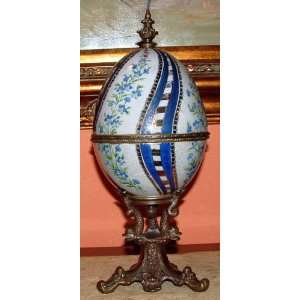 Faberge Egg Box Porcelain & Brass (Blue & White)