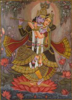 KRISHNA RADHA Kangra Miniature Hindu Watercolor Art Fine India God 