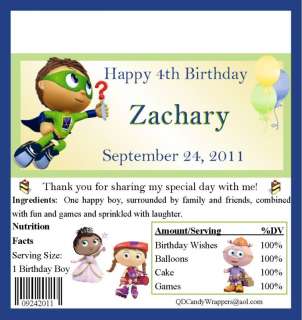 Super Why Candy Wrappers/Birthday Party Supplies  