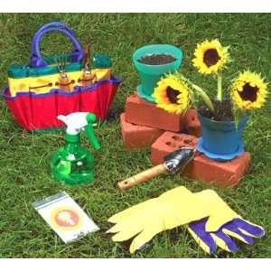  Kids Garden Kit with Mini Trowel, Hoe, Rake, 2 Pots, Spray 