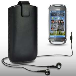  NOKIA C7 BLACK GENUINE LEATHER POCKET POUCH COVER CASE 