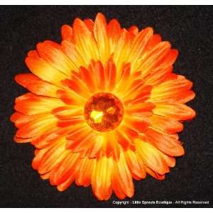 Gerbera Daisy Hair Clip   4   Orange with Orange Acrylic Center