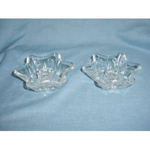  Pair Glass Flower Shape Candleholders 