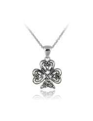 Sterling Silver Small Celtic Clover Pendant with Rolo Chain, 18
