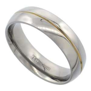 Titanium 6mm Dome Wedding Band Ring Gold Plated Center Groove Polished 