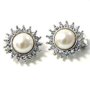   Clear Rhinestone Faux Pearl Sun Clip Earrings Fashion Jewelry Jewelry