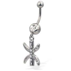  Jeweled zodiac belly button ring, Pisces Jewelry