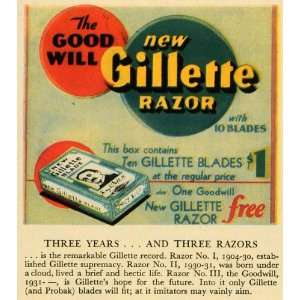  1931 Print Gillette Razor Shaving Blade Shave Goodwill 