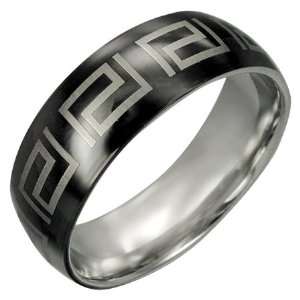  Steel Jewellery Shop   Black Coated Stainless Steel Ring with Greek 