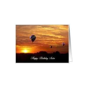  Sisters Birthday, Hot air balloons in the sunrise Card 
