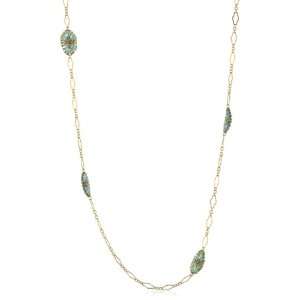 Miguel Ases Blue Green Bead 14k Gold Filled 6 Station Necklace