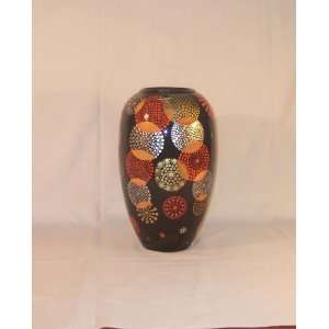 Jean Dunand ovoid dinanderie vase with circular beaded motifs in red 