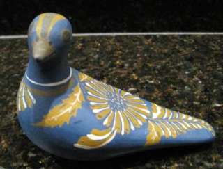 Old Mexican Pottery Bird Dove Royal Blue & Gold Flower  