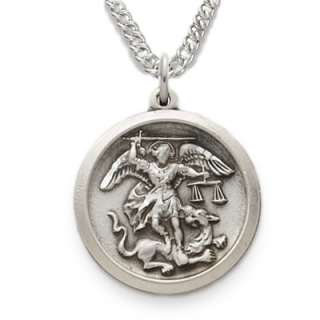 St. Michael Sterling Silver Necklace Saint Medal Angel  