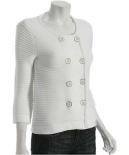 525 America white ribbed cotton double breasted cardigan   up 