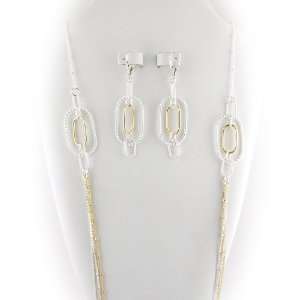   Silver Multi strand 41 Inch Long Layered Chain Necklace Earrings Italy