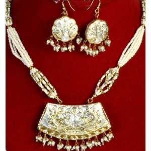 com Ivory and Golden Peacock Necklace and Earrings Set with Elephant 