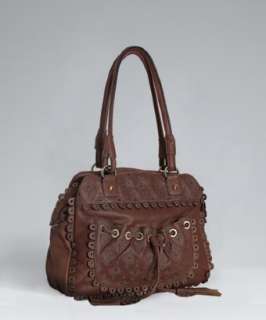Isabella Fiore cognac embroidered leather Taja satchel   up 