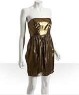Shoshanna burnished gold liquid lame strapless dress style# 312090801