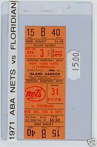 1971 ABA NETS VS FLORIDIANS AT ISLAND GARDEN STUB  