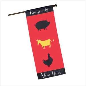   Meat Here Bbq Grill Outdoor Party Flag Banner: Home & Kitchen