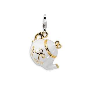   Enameled Gold Plated Tea Pot w/Lobster Clasp Charm for Charm Bracelet
