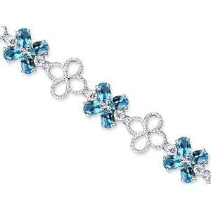   London Blue Topaz White CZ Gemstone Bracelet in Sterling Silver