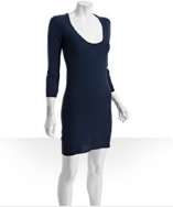 style #313430001 blue cashmere 3/4 sleeve sweater dress