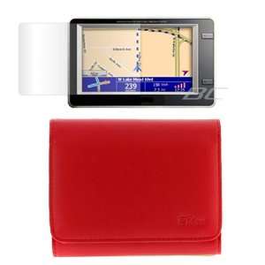GTMax Red Leather Pouch Cover Case + LCD Screen Protector for Magellan 