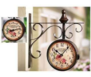   Clock w/ Thermometer Outdoor Hanging Garden Patio Floral Decor  
