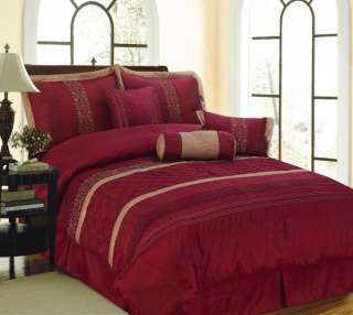 NEW Bedding Burgundy Red Brown Embroidered Comforter Set Queen,Cal 