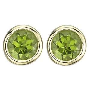   Round Green Peridot Bezel Set Birthstone Stud Earrings Jewelry