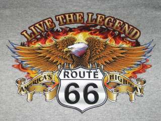 ROUTE 66 LIVE THE LEGEND EAGLE T SHIRT GRAY SIZE LARGE NEW  