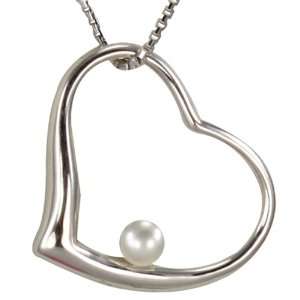 Pearl Accented Silver Heart Shaped Platinum Overlay CAREFREE Sterling 