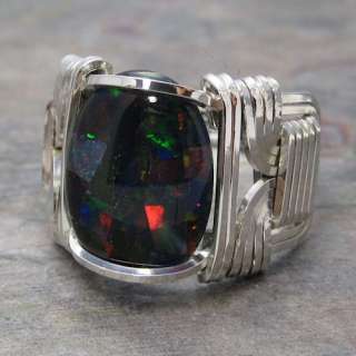 Mosaic Gilson ManMade Fire Opal Cabochon Sterling Silver Wire Wrap 