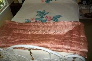 Vtg Hollywood Glam Liquid Satin Puffy Comforter Quilt 2 Shade Peach 