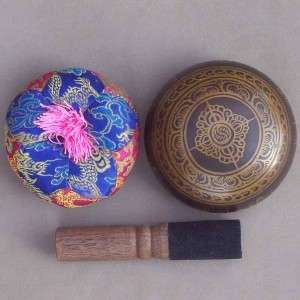 wide Tibetan Singing Bowl with Cushion and Striker  