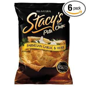 Stacys Pita Chips, Parmesan Garlic & Herb, 18 Ounce Bags (Pack of 6 