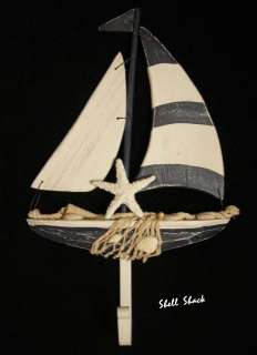 NAUTICAL MARITIME DECOR Rustic Wooden Sailboat 12 Wall /Coat Hook 