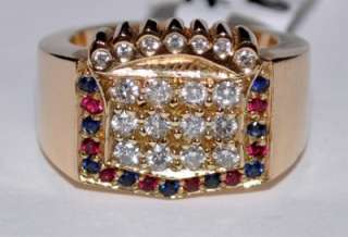 Cadillac Logo Mens Diamond Ring Ruby Saphire 14k Gold  