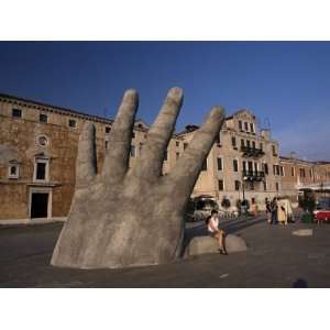 Stone Sculpture of Hand on Riva Degli Schiavoni, Venice, Veneto, Italy 