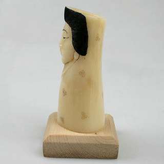 Wood OX Bone Carving Woman Figure Pencil Pen Holder  