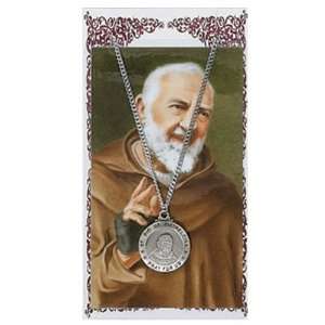   Pewter St. Pio Medal & 24 Chain, Prayer Card Set, Padre Pio. Jewelry