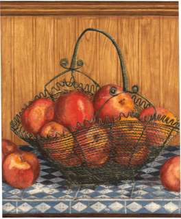 Country Red Apples Apple Basket Counter Top Shelf Wood Panel Wall 