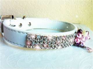 14 Bling dog puppy pets Diamante Rhinestone Real leather collar 11 