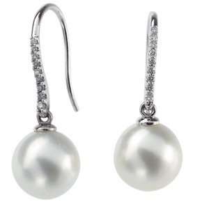   Mm Near Round South Sea Cultured Pearl & Diamond Earrings In Platinum