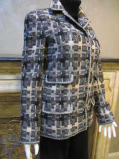 Chanel jacket sz 8 soft wool, angora,cashmere geometric gray,beige,blk 
