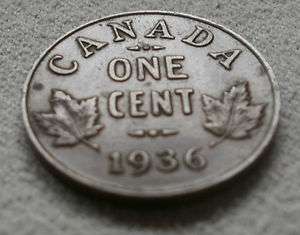 1936 Canada Canadian small cents one cent penny coin  